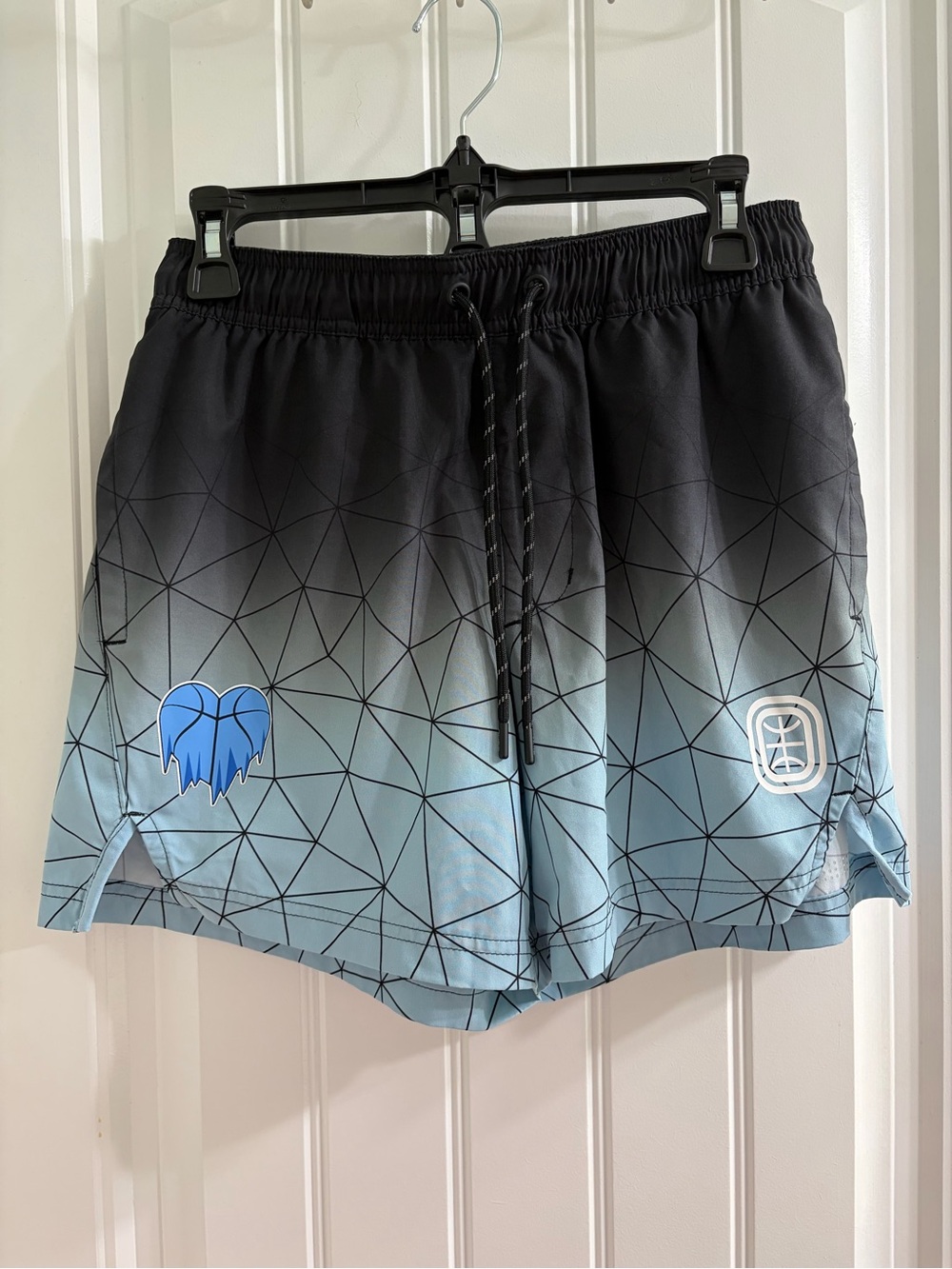 Overtime Basketball Shorts — Black & Blue Light Gray Interior with White Logo